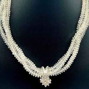 Vintage Multi-Strand Crystal Beaded Necklace With Rhinestone Starburst Pendant.